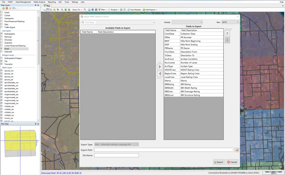 Export form for creating county road data exports