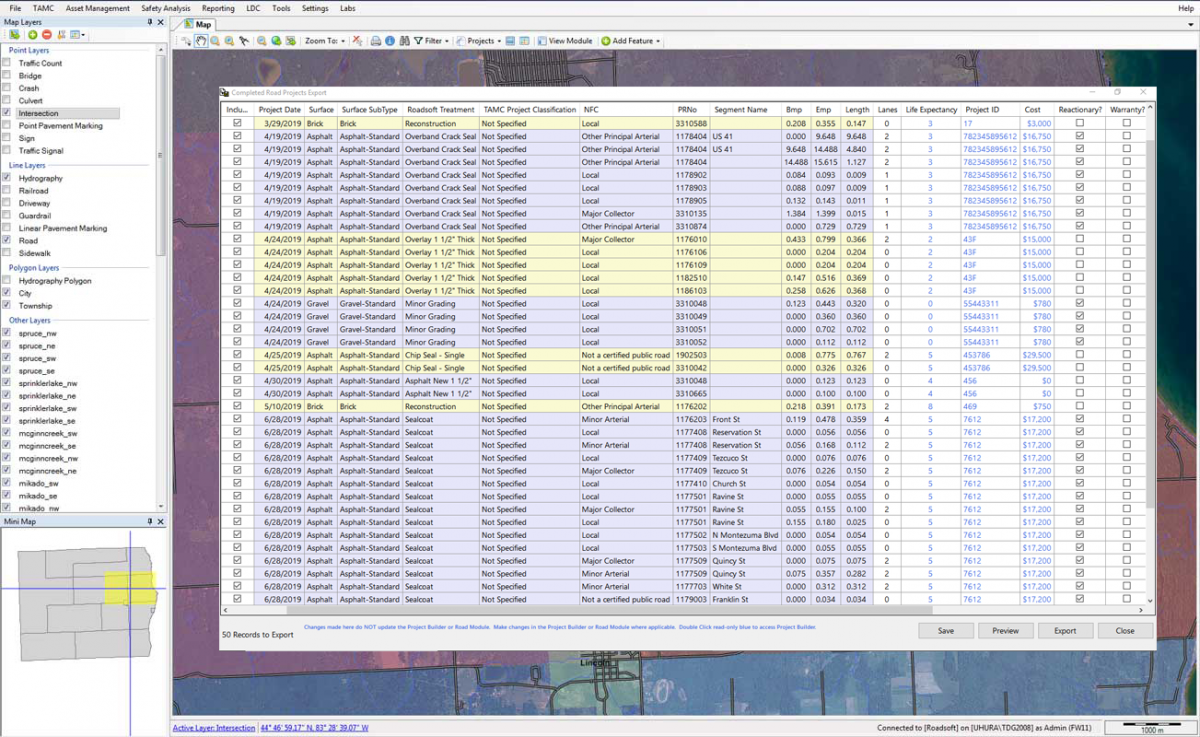 Project Exporter for submitting completed road construction project data