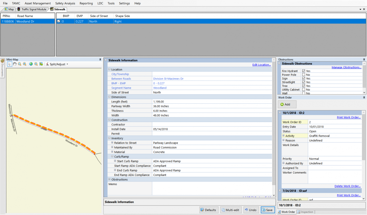 The Sidewalk Module allows you to track the location, condition, and other details about your sidewalks 