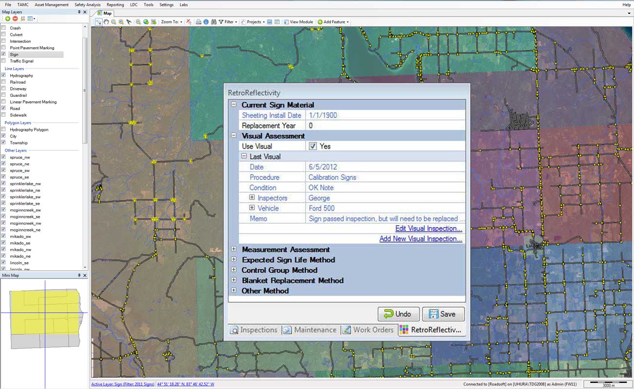 Retroreflectivity tab in the Sign Module